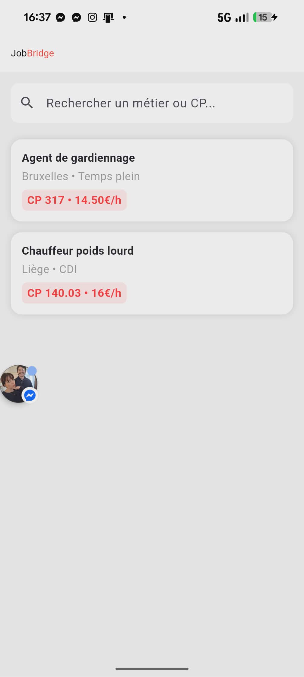 Apercu de l application mobile JobBridge